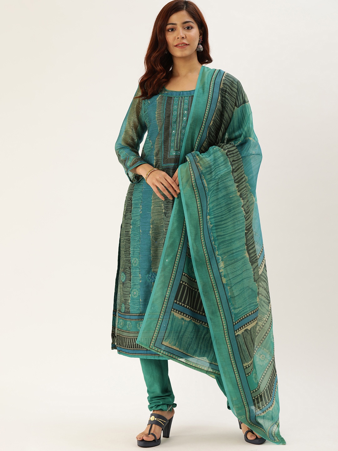 

Shaily Green Printed Unstitched Dress Material