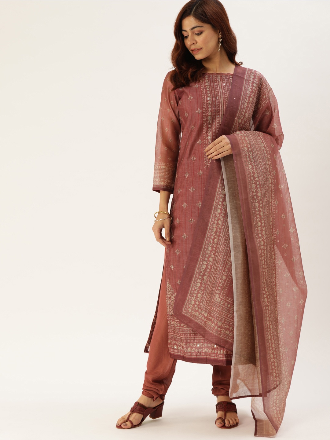 

Shaily Rust & Beige Silk Blend Unstitched Dress Material
