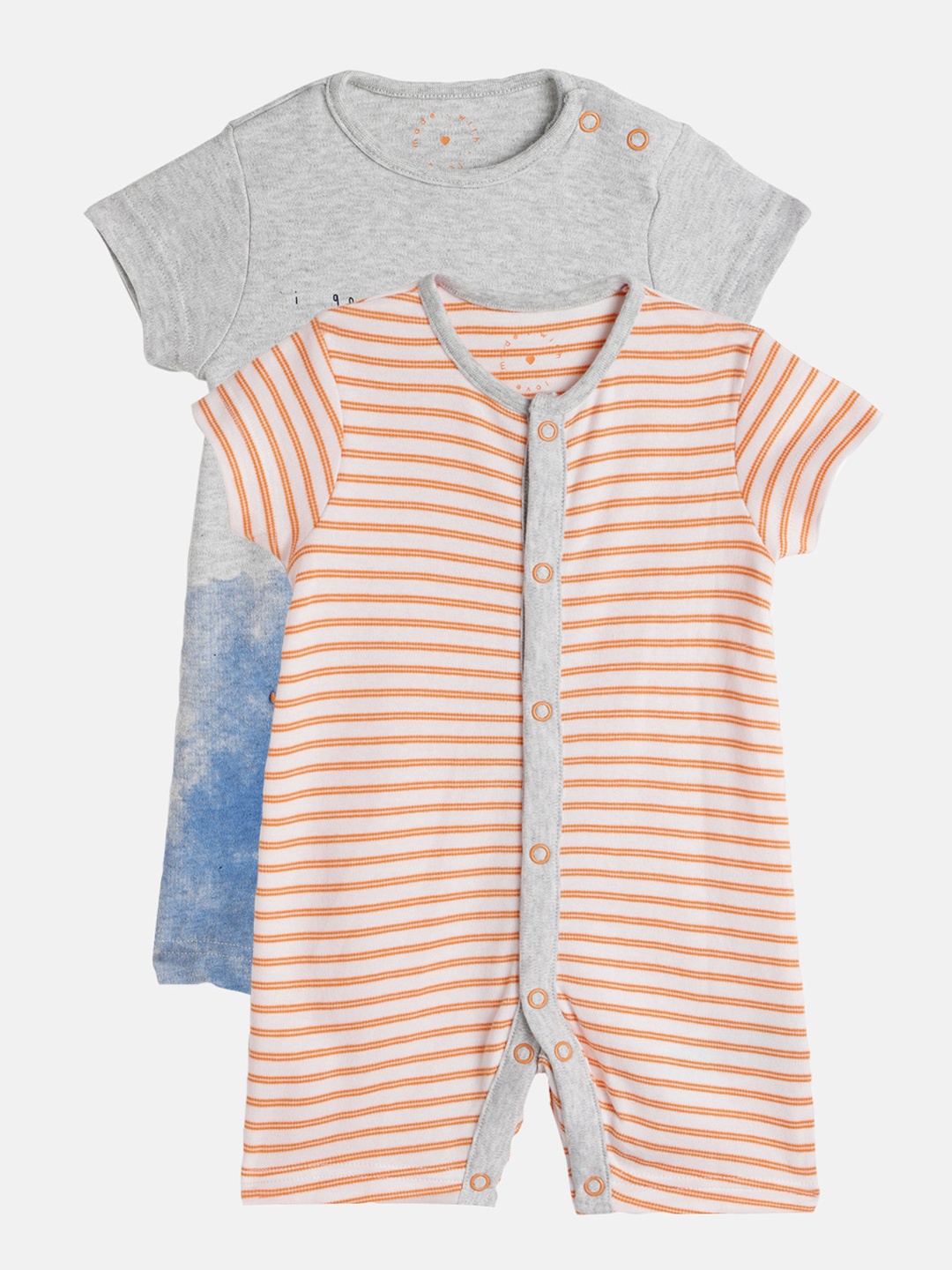 

mothercare Infant Boys Pack of 2 Grey & Orange Pure Cotton Rompers