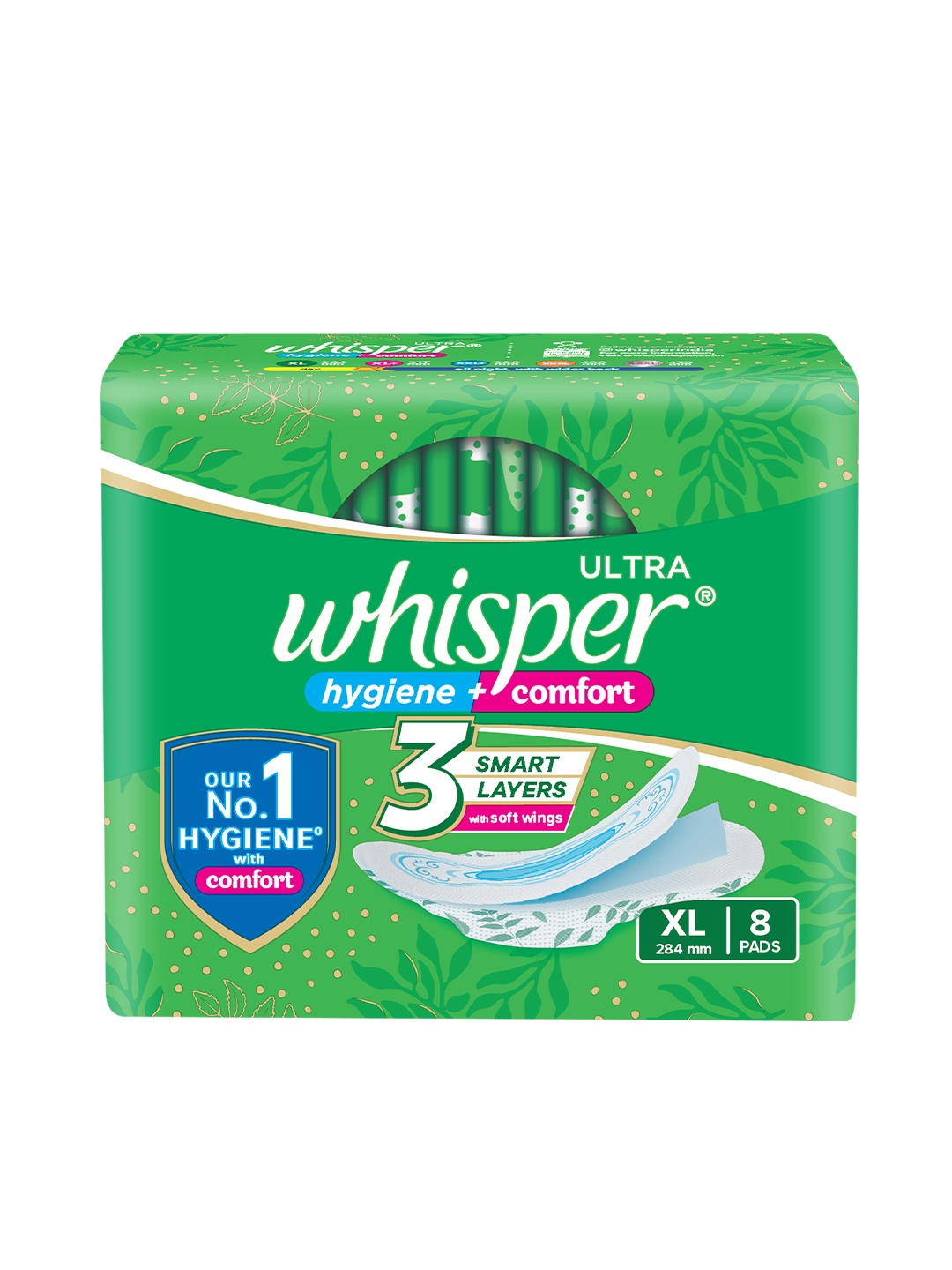 

Whisper Ultra Clean Sanitary Pads - Extra Large - 8 Pads, Green