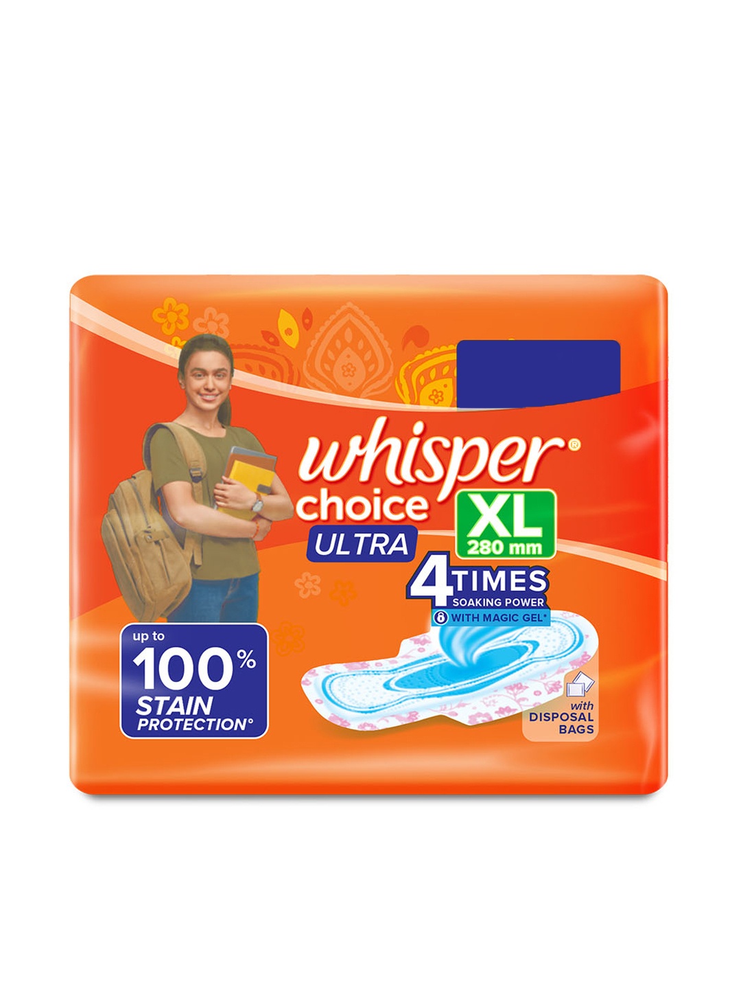 

Whisper Choice Ultra Extra Large Sanitary Napkins - 6 Pads, Orange