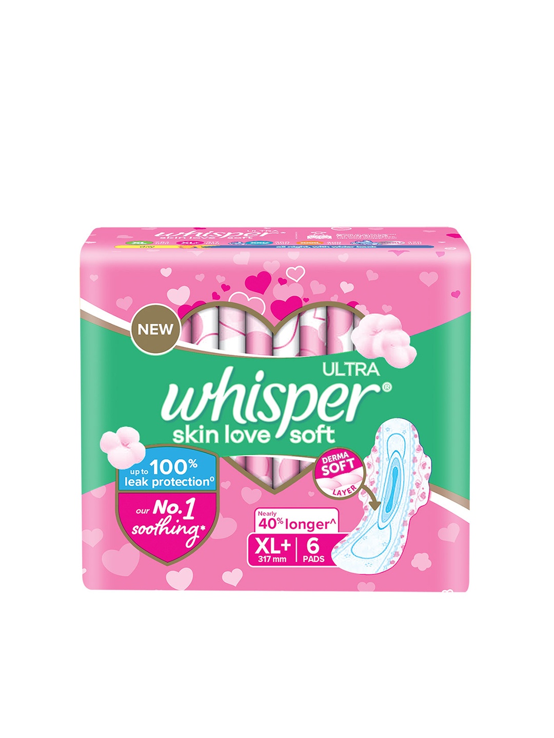 

Whisper Ultra Skinlove Soft Irritation-Free Sanitary Pads - 6 XL+ Thin Pads, Pink