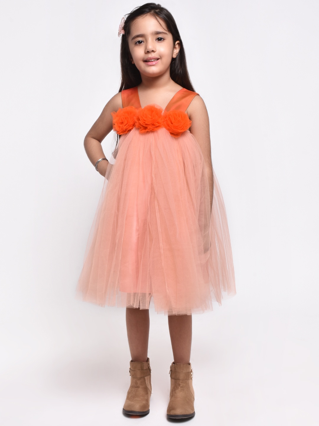 

Jelly Jones Girls Peach-Coloured Self Design Empire Dress