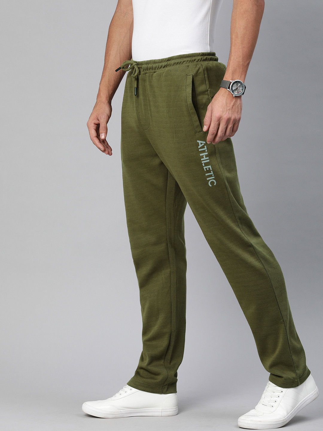 

Indian Terrain Men Olive Green Straight Fit Solid Track Pants