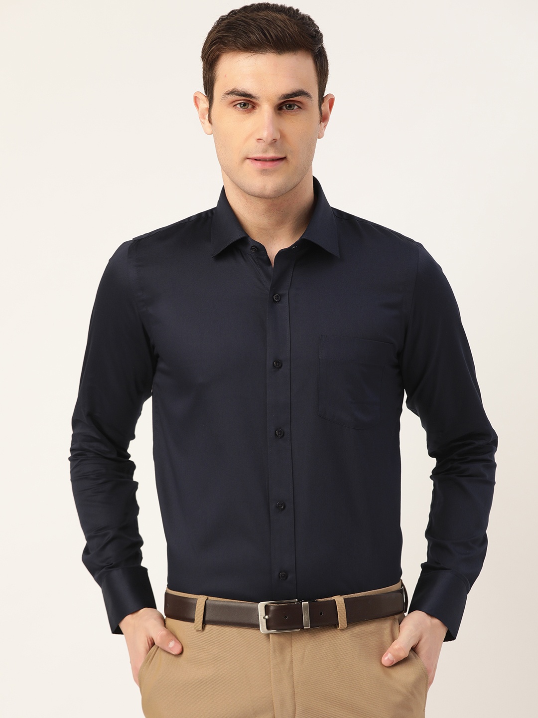 

PORTBLAIR Men Navy Blue Cotton Classic Regular Fit Solid Formal Shirt