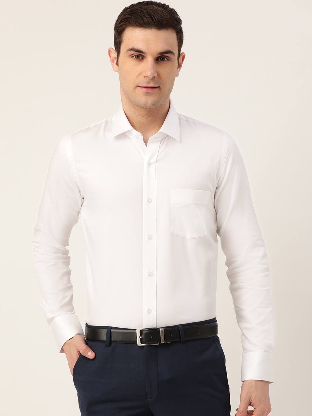 

PORTBLAIR Men White Cotton Classic Regular Fit Solid Formal Shirt