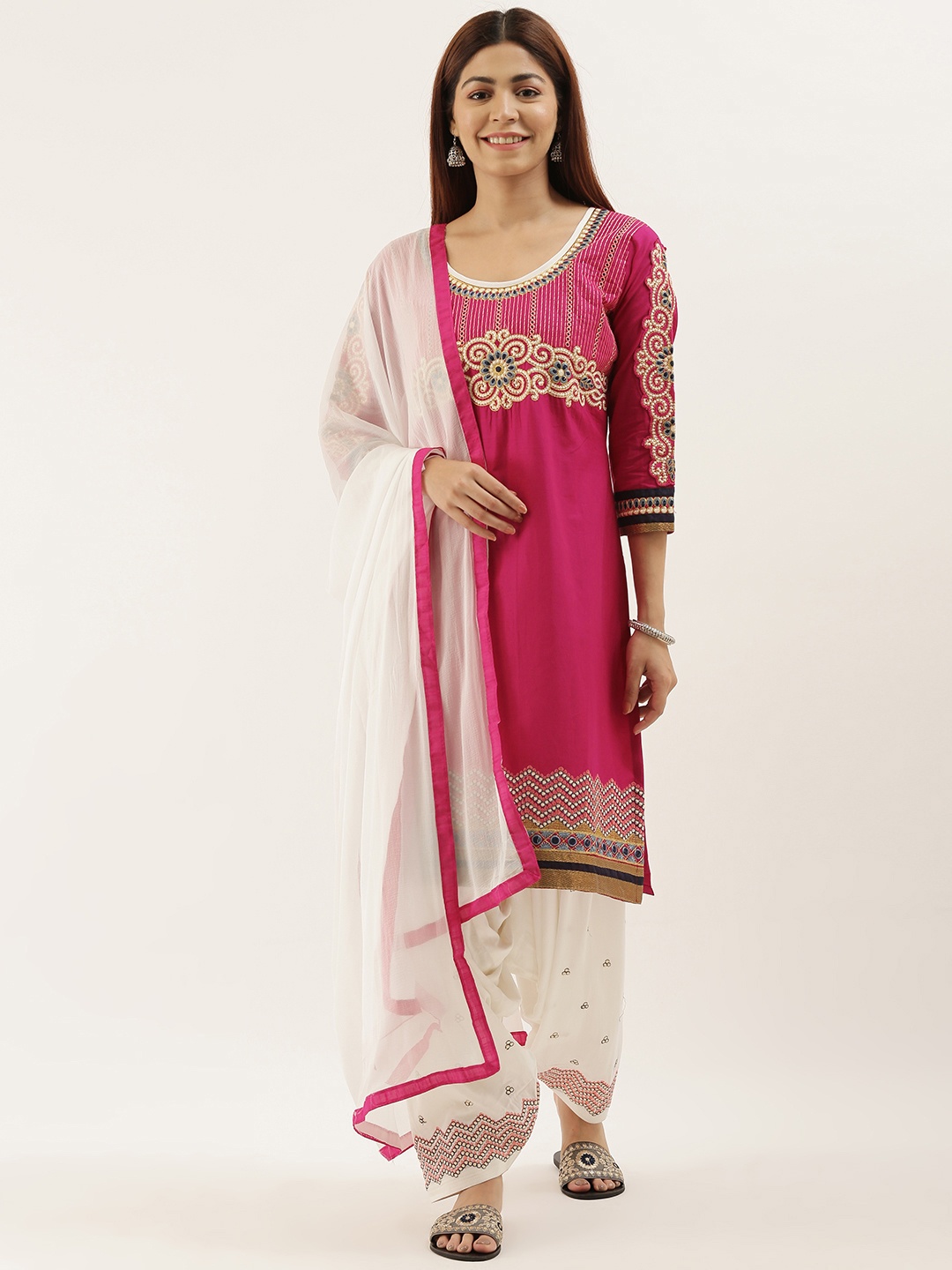 

Kvsfab Pink & White Embroidered Unstitched Dress Material