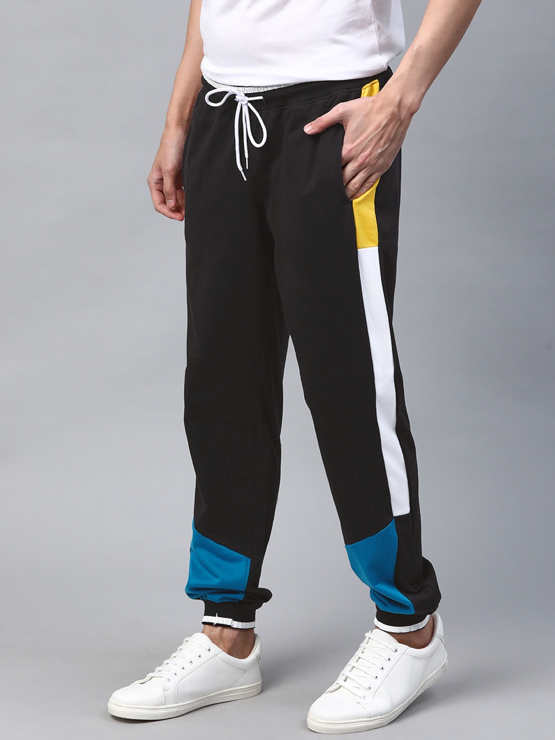 

Mast & Harbour Men Black Colourblocked Cotton Joggers