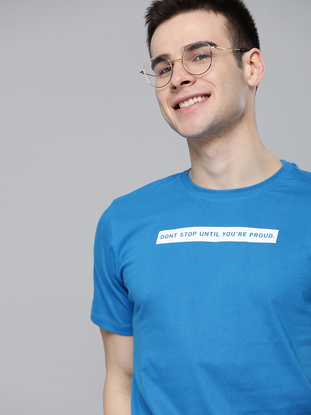 

Mast & Harbour Men Blue Pure Cotton Printed Round Neck T-shirt