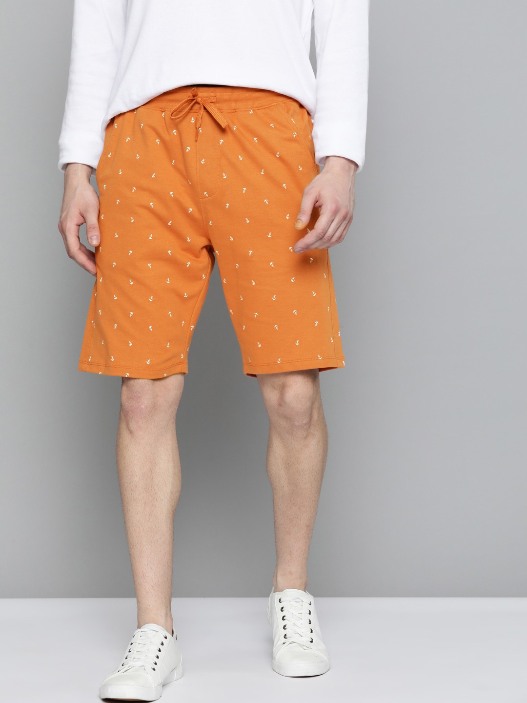 

Mast & Harbour Men Rust Orange Printed Pure Cotton Regular Shorts