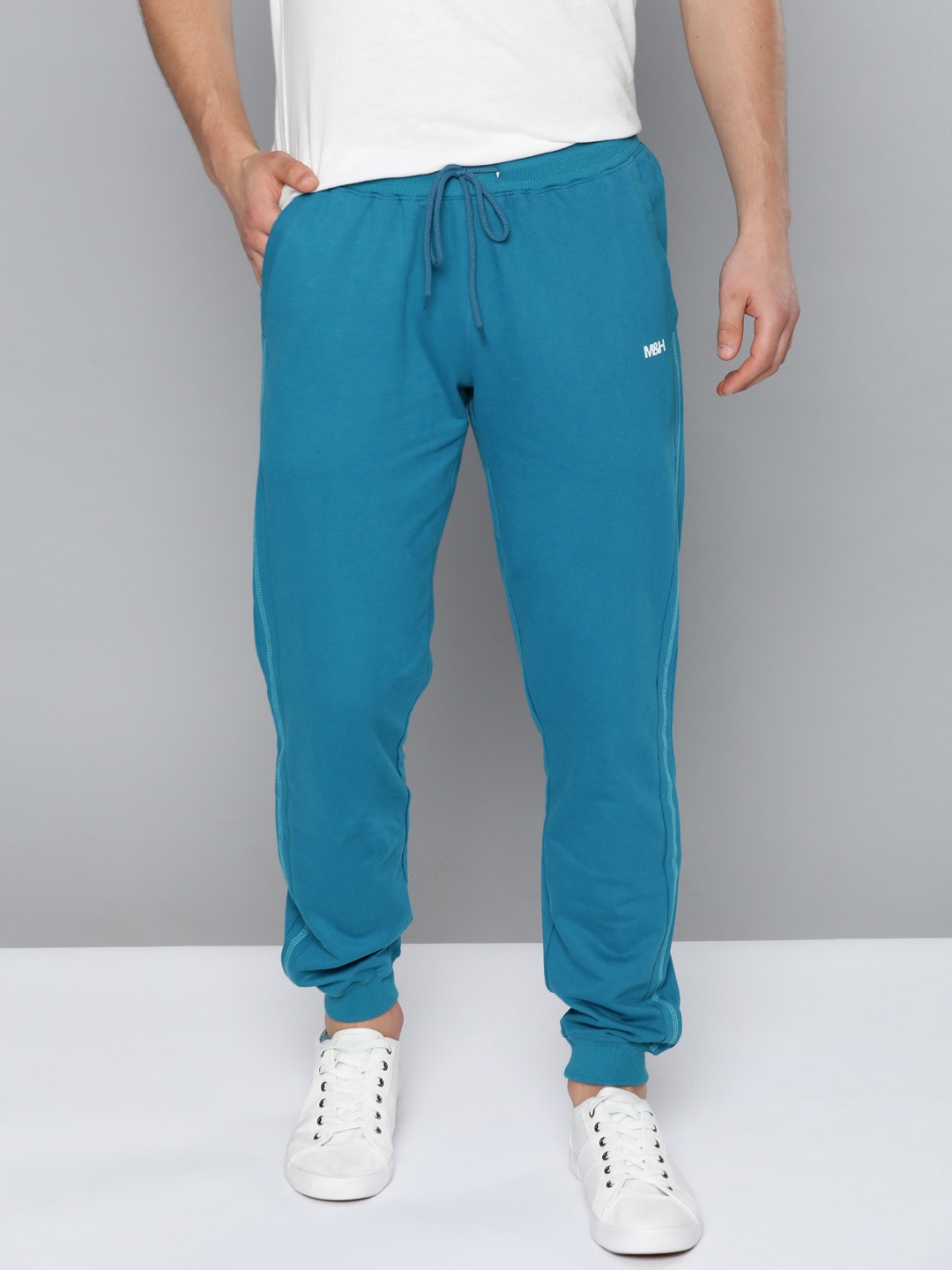 

Mast & Harbour Men Teal Blue Solid Pure Cotton Regular Fit Joggers