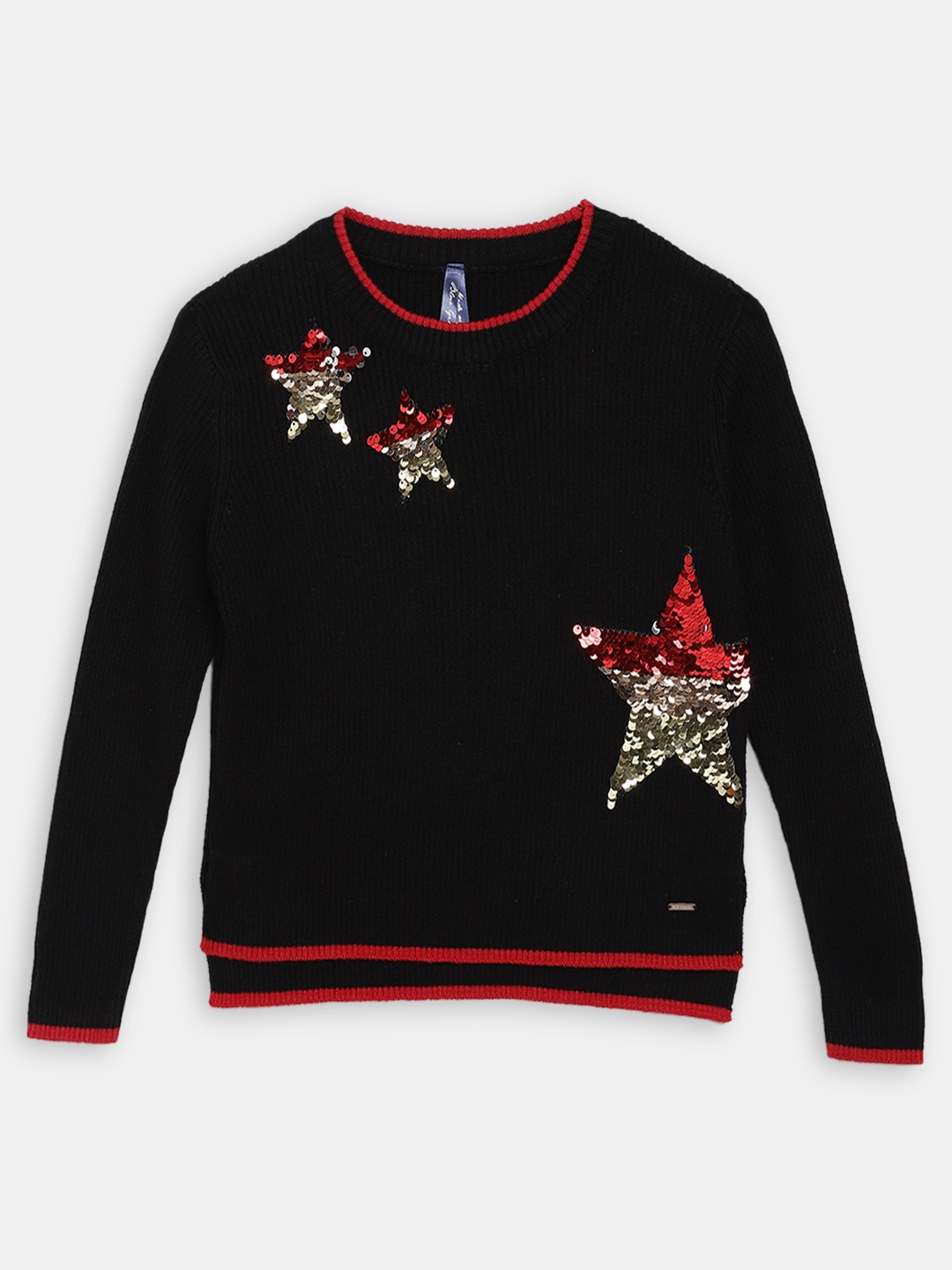 

Blue Giraffe Girls Black & Silver-Coloured Embellished Pullover Sweater