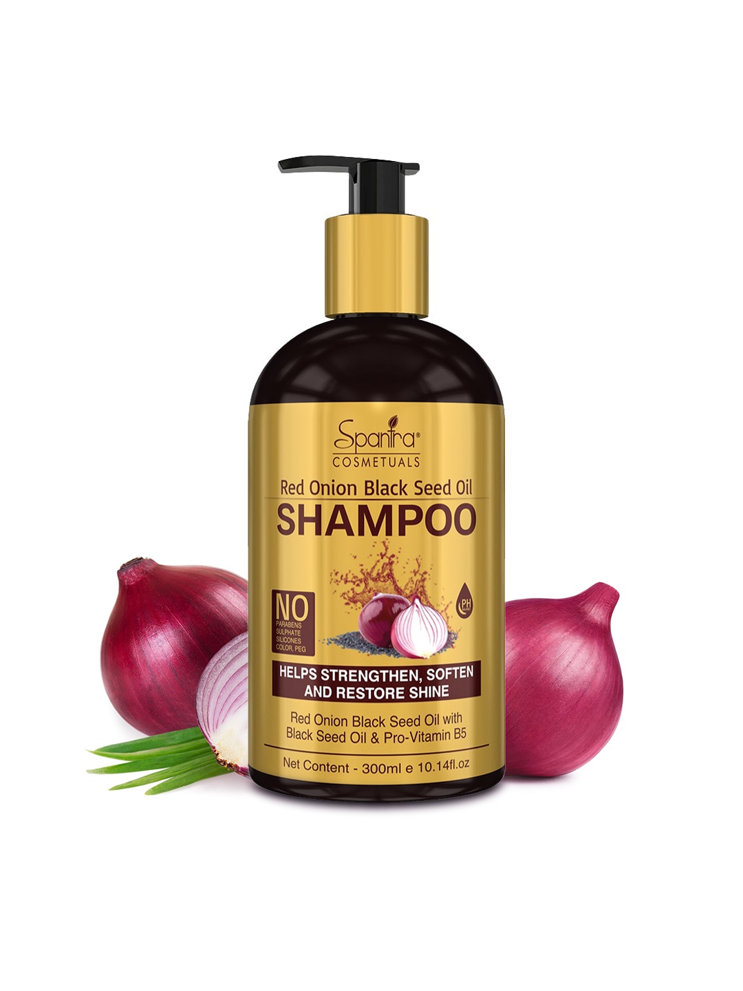 

Spantra Red Onion Black Seed Oil Shampoo Helps Strengthen, Soften and Restore Shine, 300ml, Gold