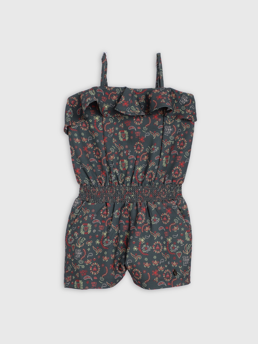 

ELLE Girls Olive-Green & Red Printed Basic Playsuit