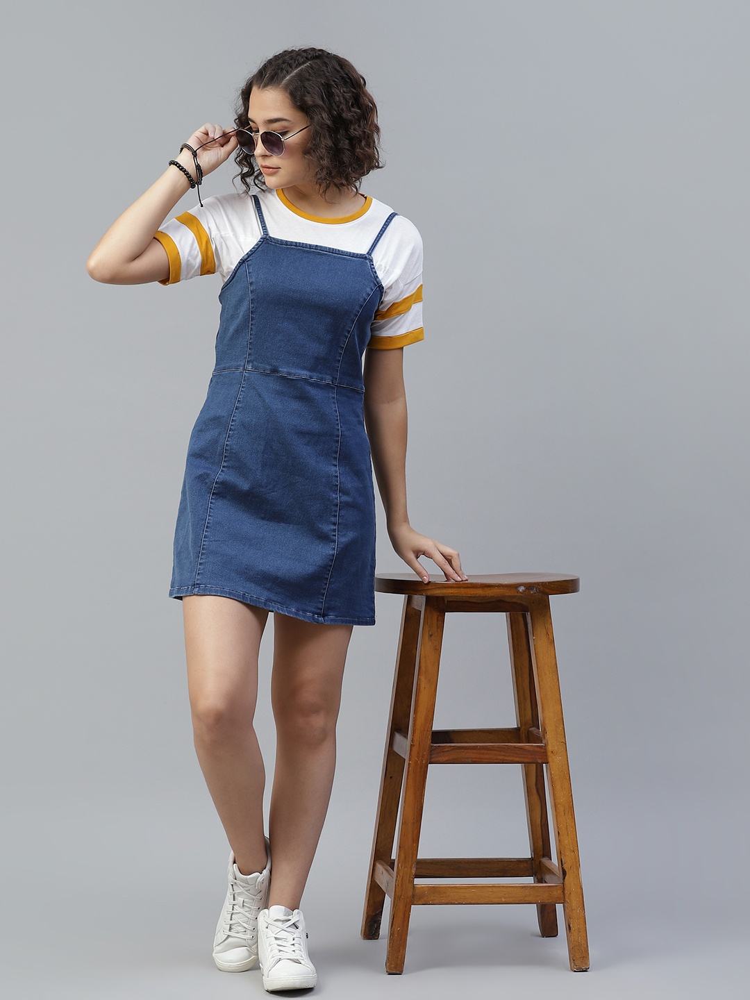 

The Roadster Lifestyle Co Women Blue Solid Comfort Denim A-Line Dress