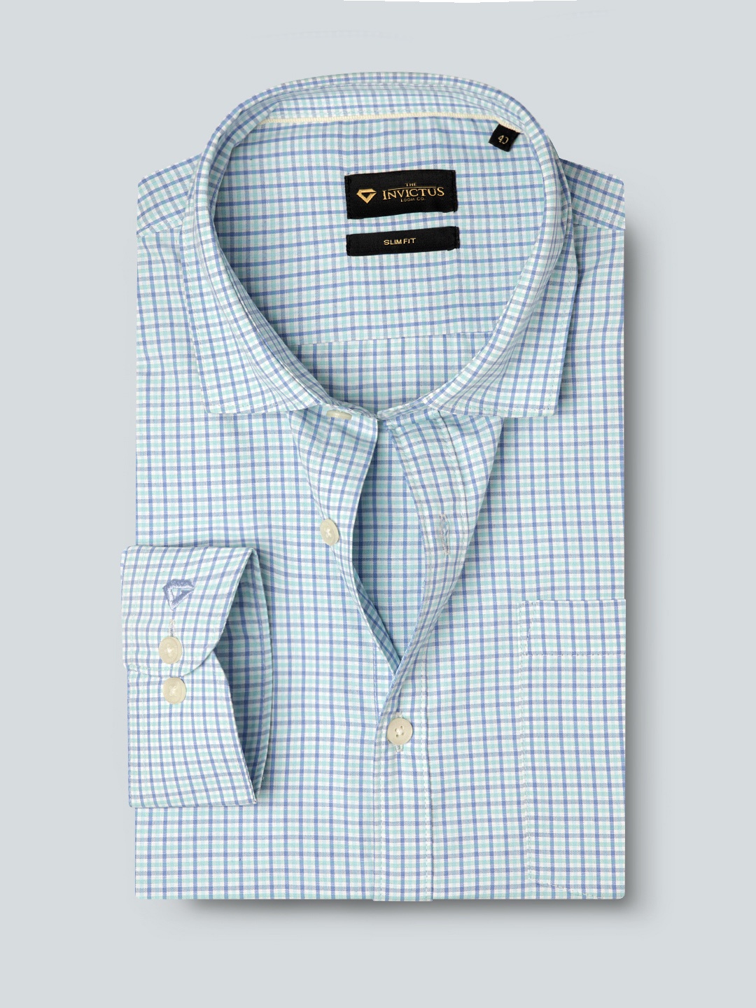 

INVICTUS Men Easy Care Sea Green & Blue Checked Sustainable Formal Shirt
