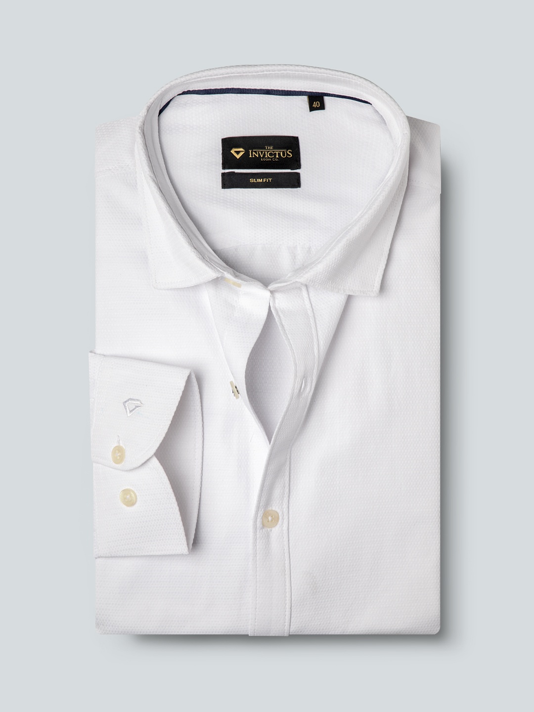 

INVICTUS Men Easy Care White Solid Pure Cotton Formal Shirt