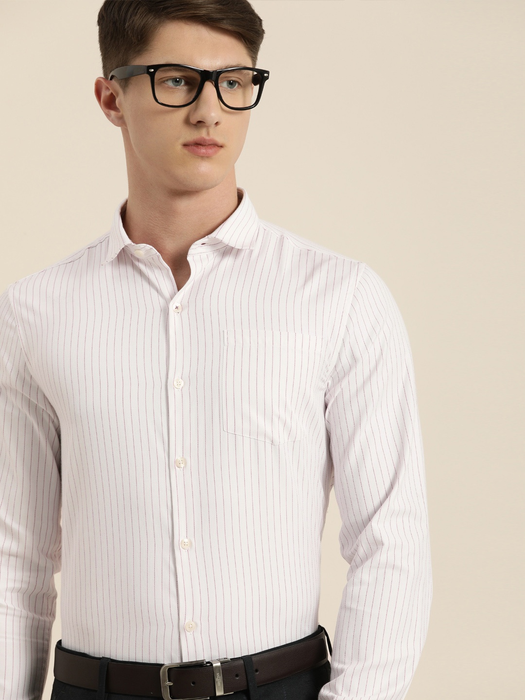 

INVICTUS Men Easy Care White Striped Sustainable Formal Shirt