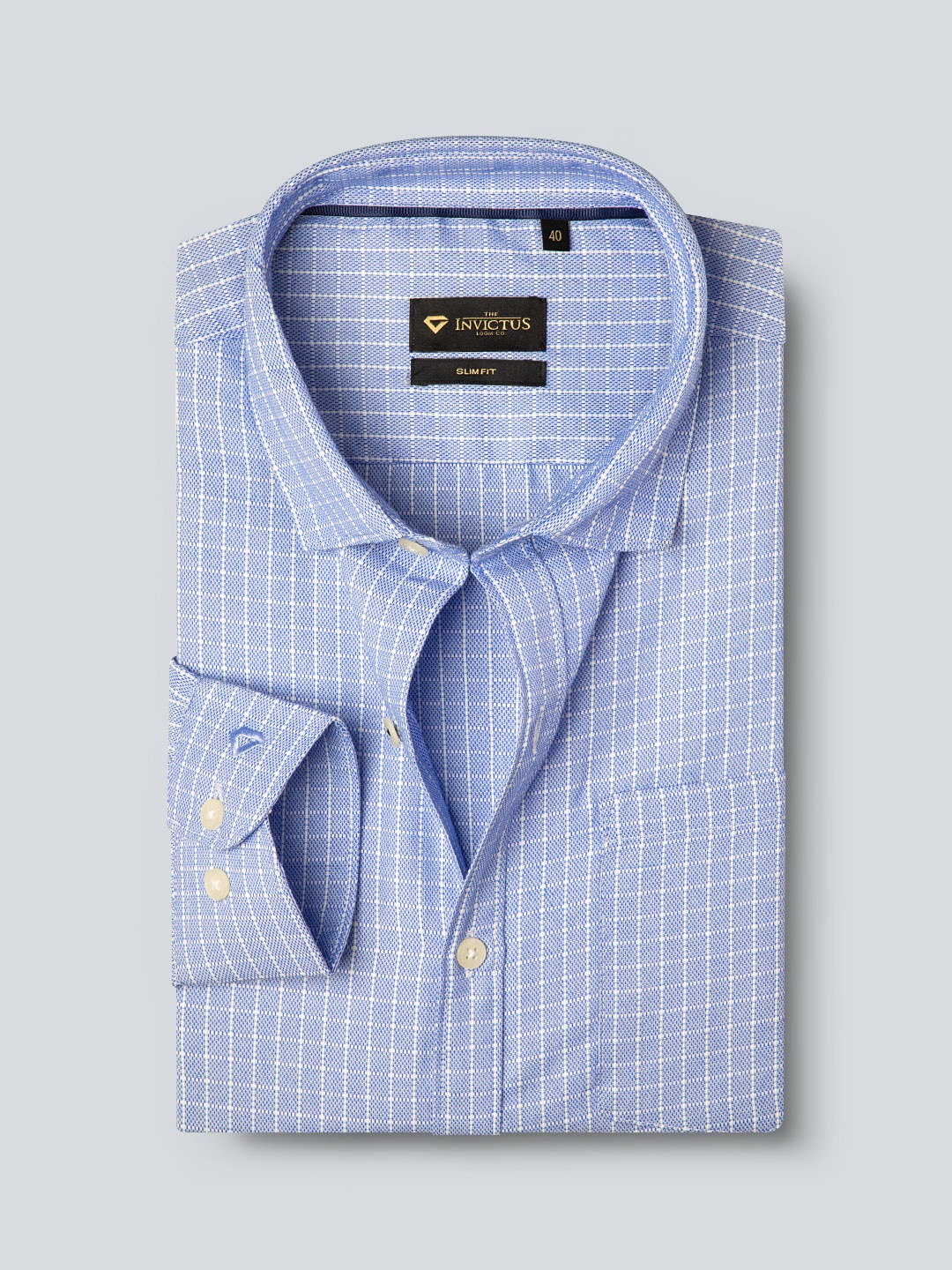 

INVICTUS Men Easy Care Blue & White Checked Formal Shirt