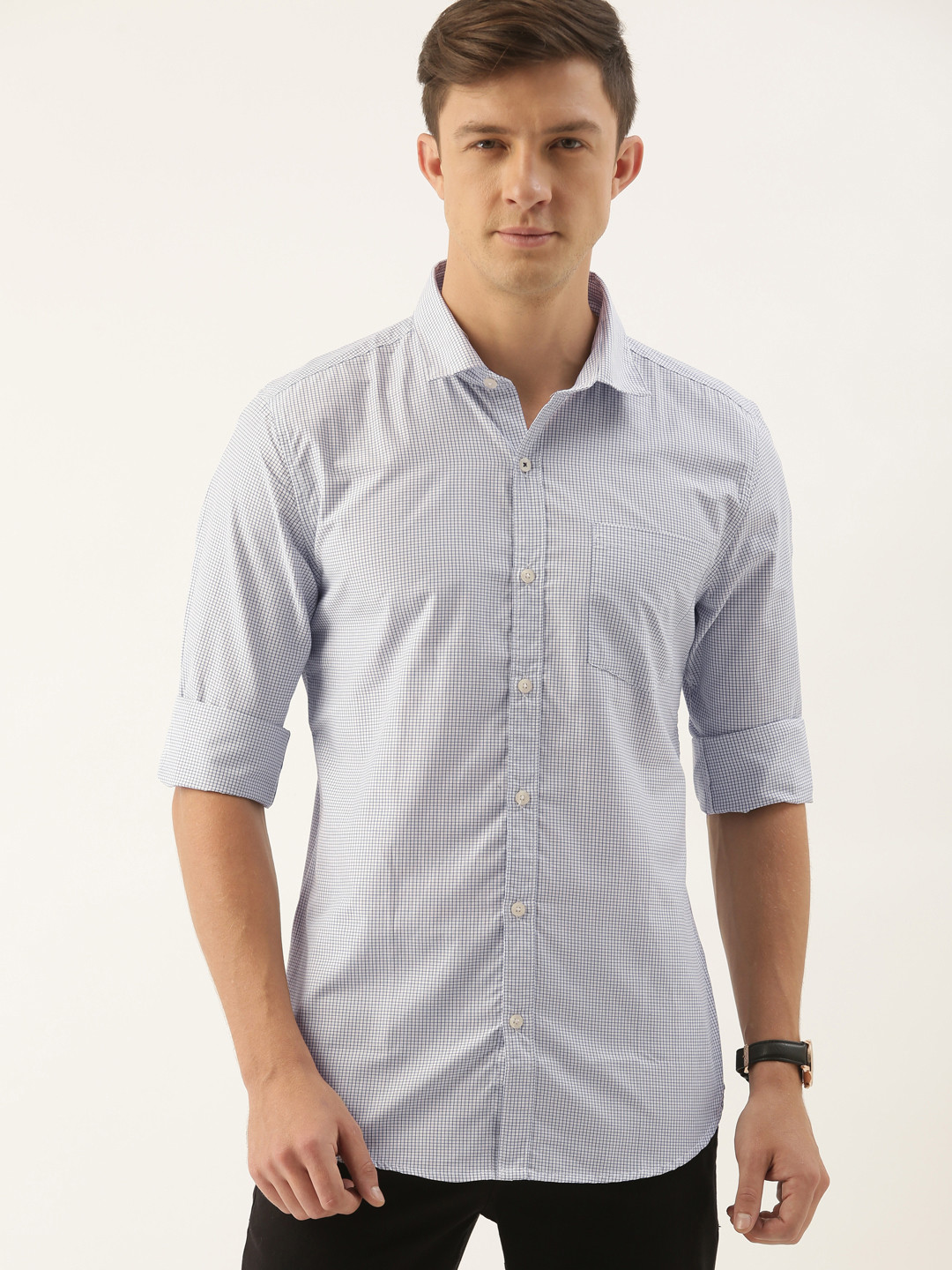 INVICTUS Men Easy Care White Grid Tattersall Checked Formal Shirt