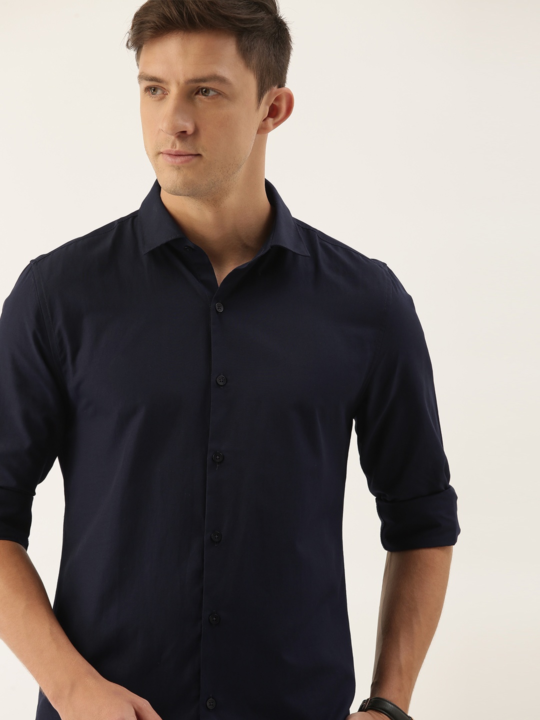 

INVICTUS Men Easy Care Navy Blue Solid Formal Shirt