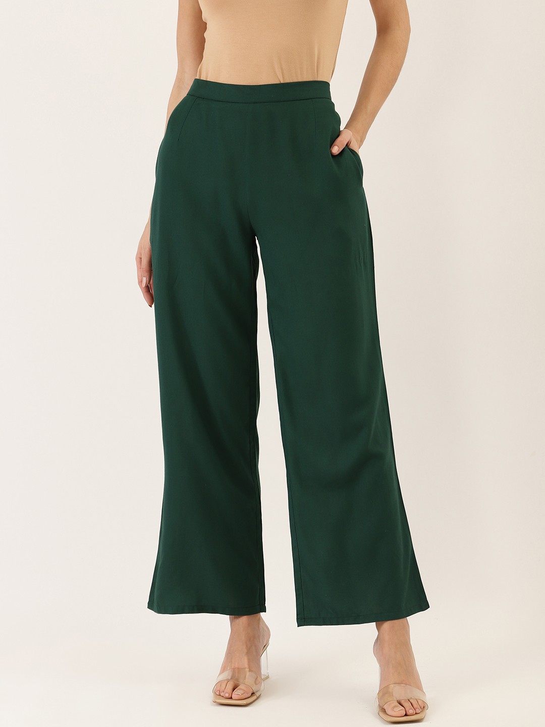 

Cottinfab Women Green Solid Straight Palazzos