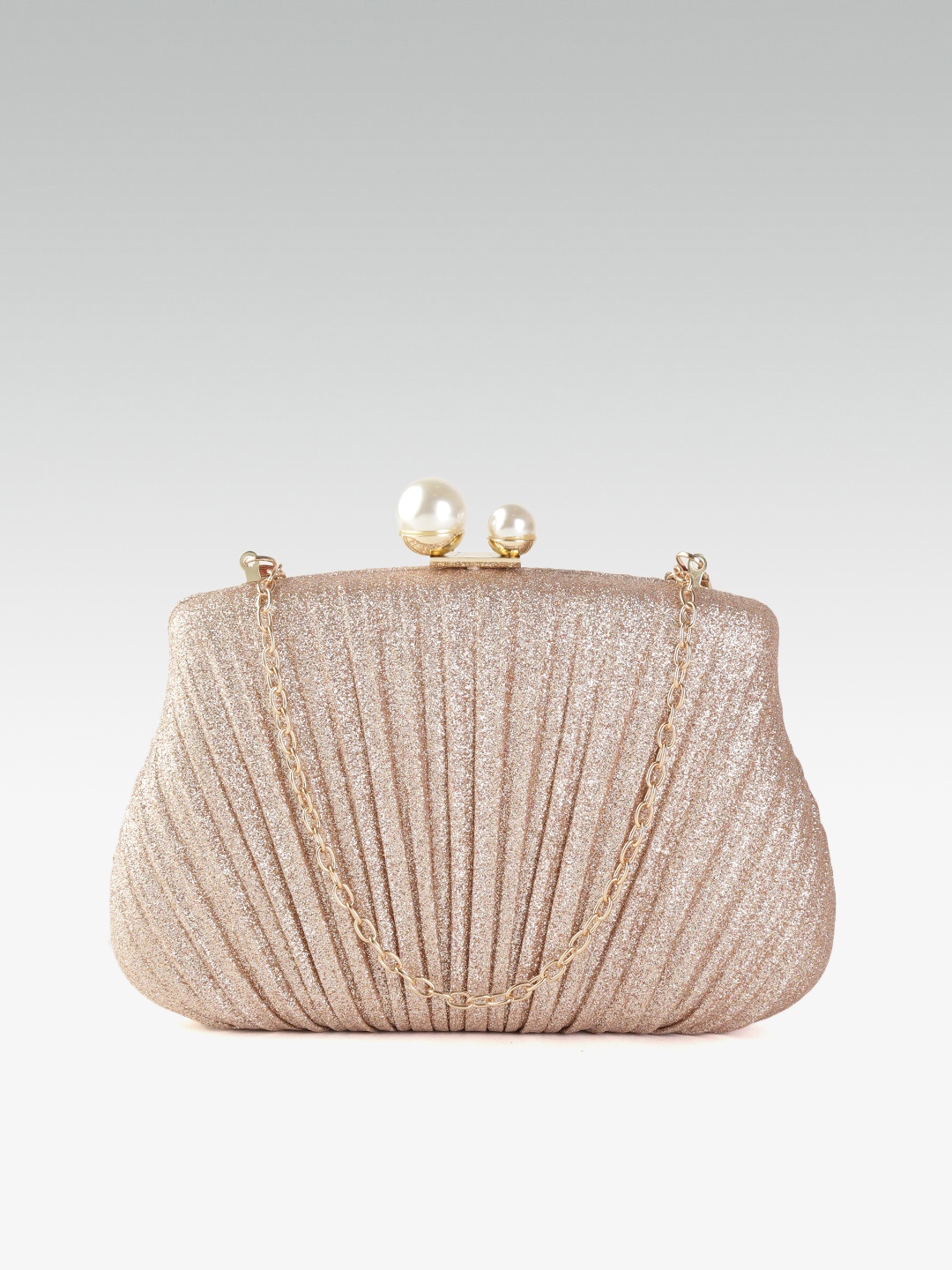 

20Dresses Rose Gold-Toned Glitter Box Clutch with Detachable Sling Strap