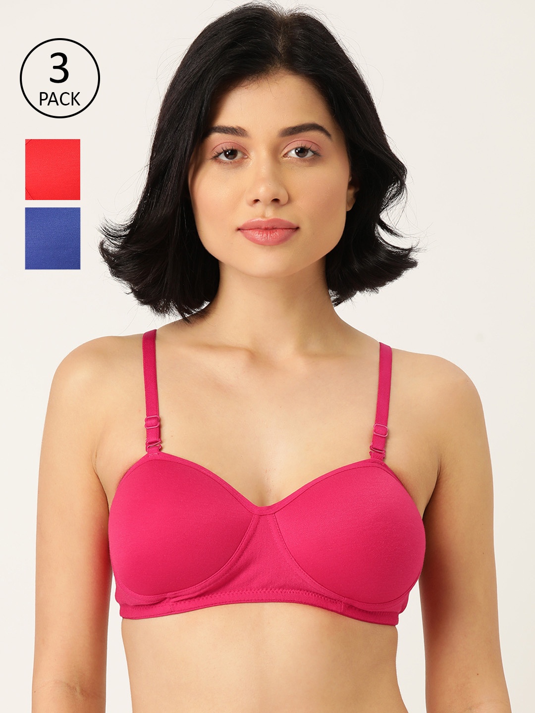 

Softskin Pack of 3 Solid Non-Wired Lightly Padded T-shirt Bras DemiRBR30B_3, Pink