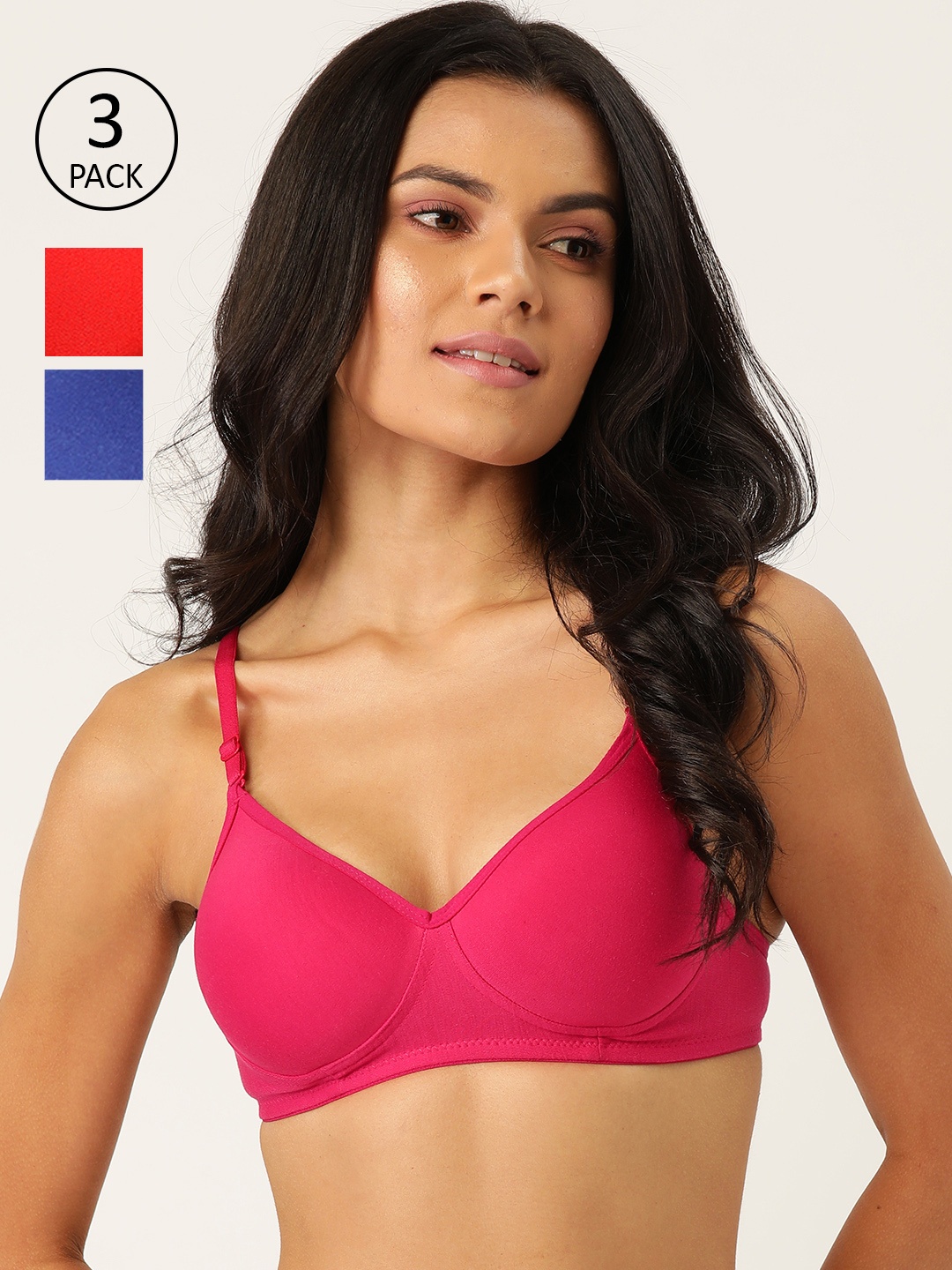 

Softskin Pack of 3 Solid Non-Wired Heavily Padded T-shirt Bras RBR_30B_3, Pink