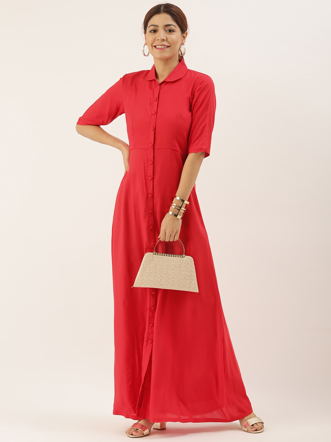 

Ethnovog Women Red Solid A-Line Dress