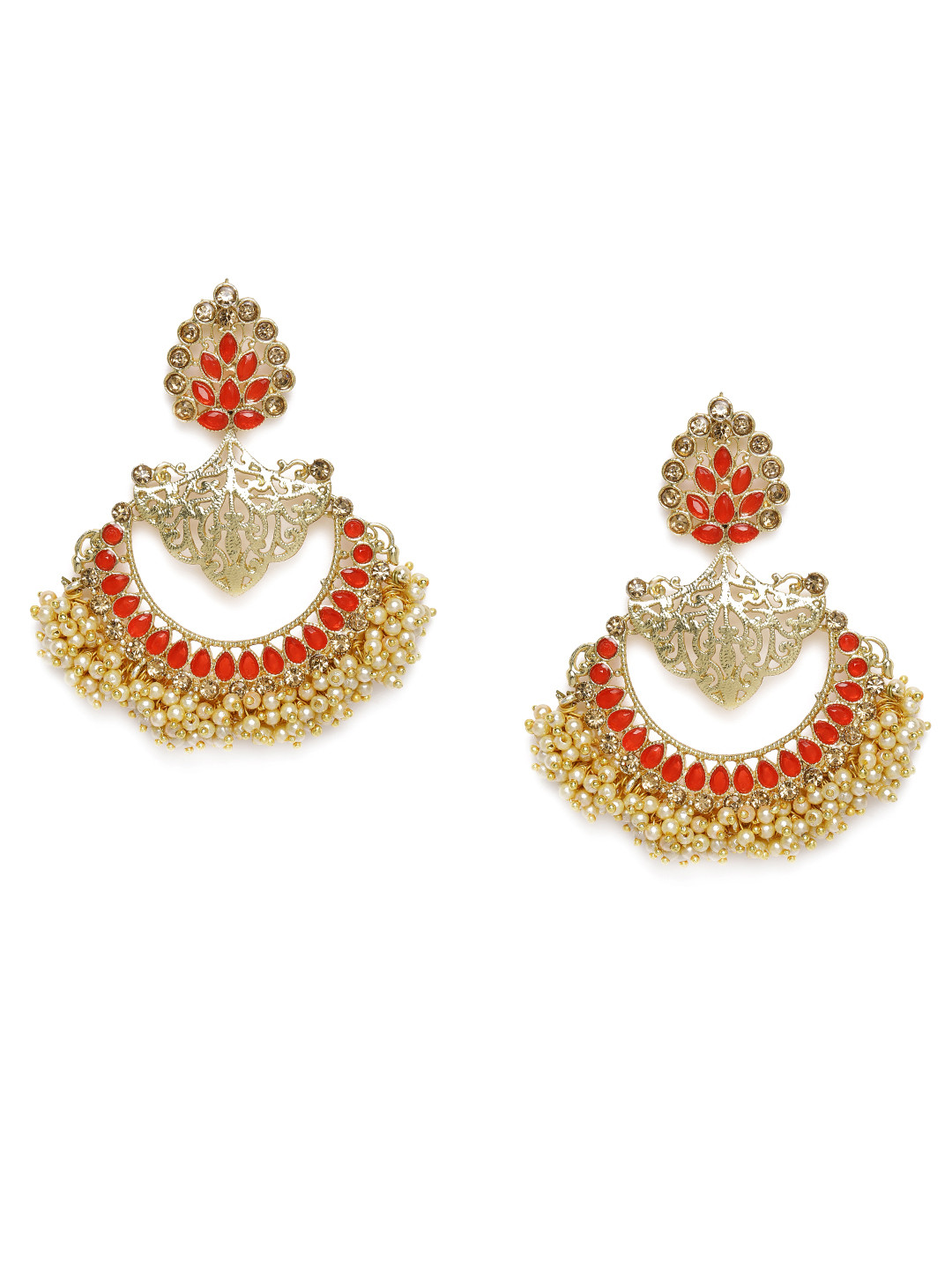 

Kord Store Red Gold-Plated Filigree Kundan Studded Chandbalis