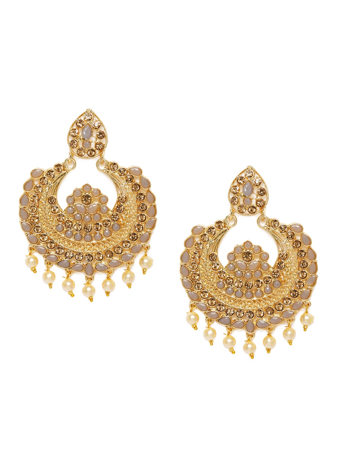 

Kord Store Gold-Plated Kundan & Pearl Studded Crescent Shaped Chandbalis
