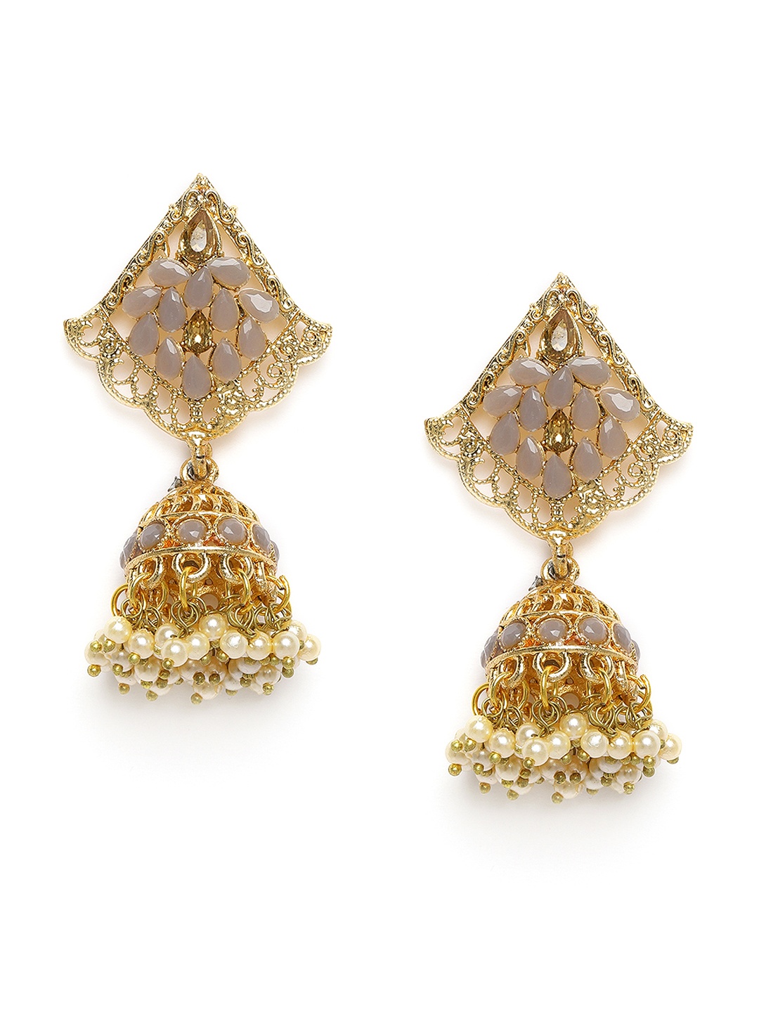 

Kord Store Grey Gold-Plated Kundan Studded Jhumkas