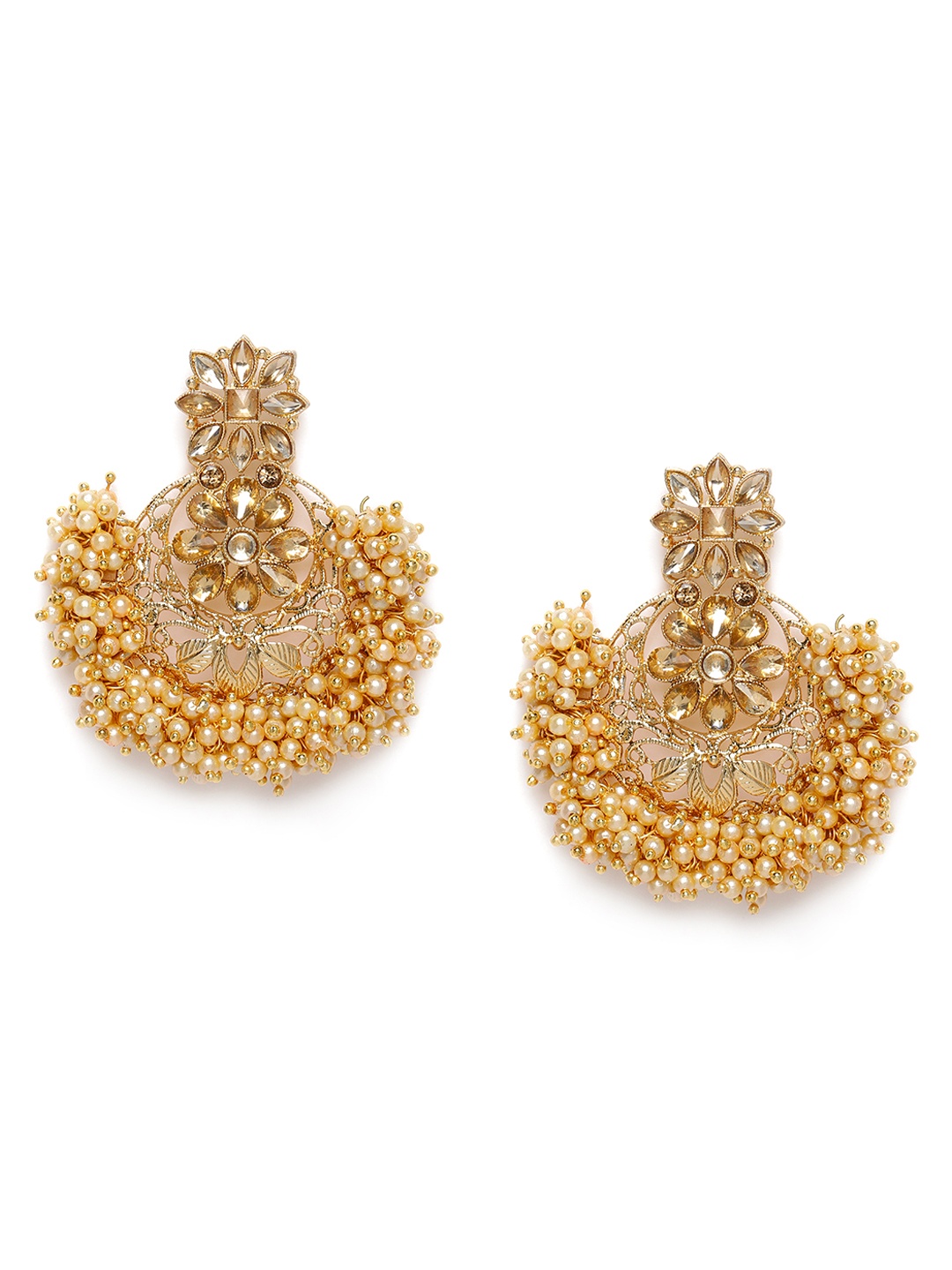 

Kord Store Gold-Plated Kundan & Pearl Studded Crescent Shaped Chandbalis