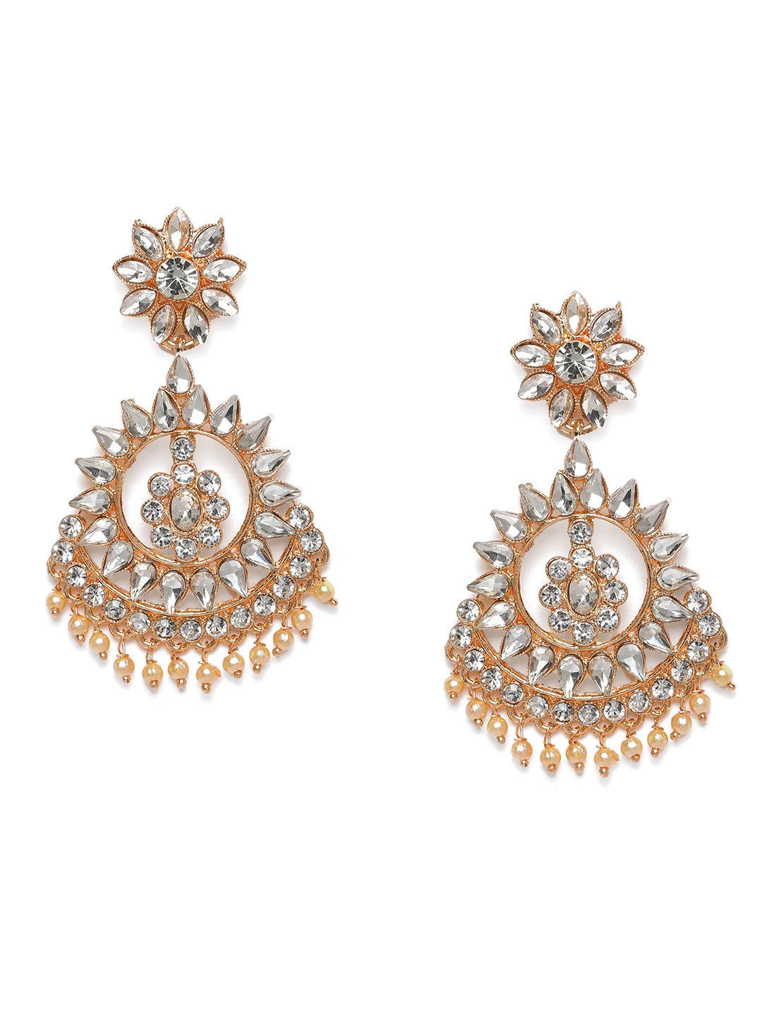 

Kord Store White Gold-Plated Kundan Studded Crescent Shaped Chandbalis