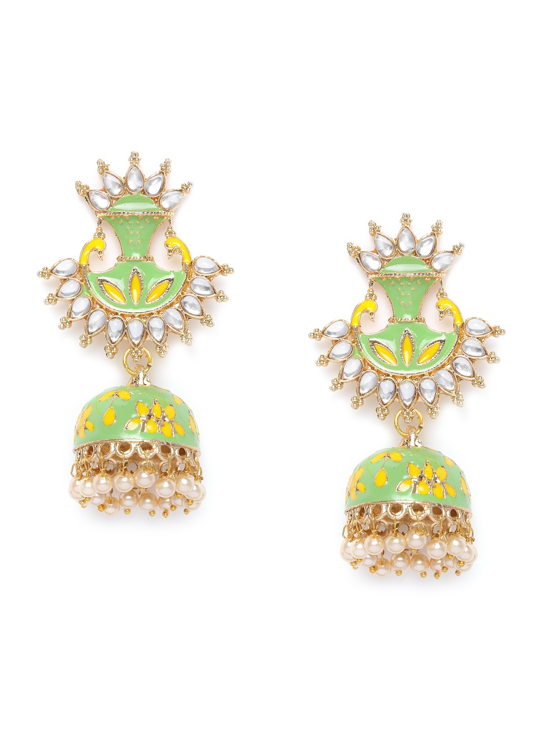 

Kord Store Green & Yellow Gold Plated Meenakari Dome Shaped Jhumkas