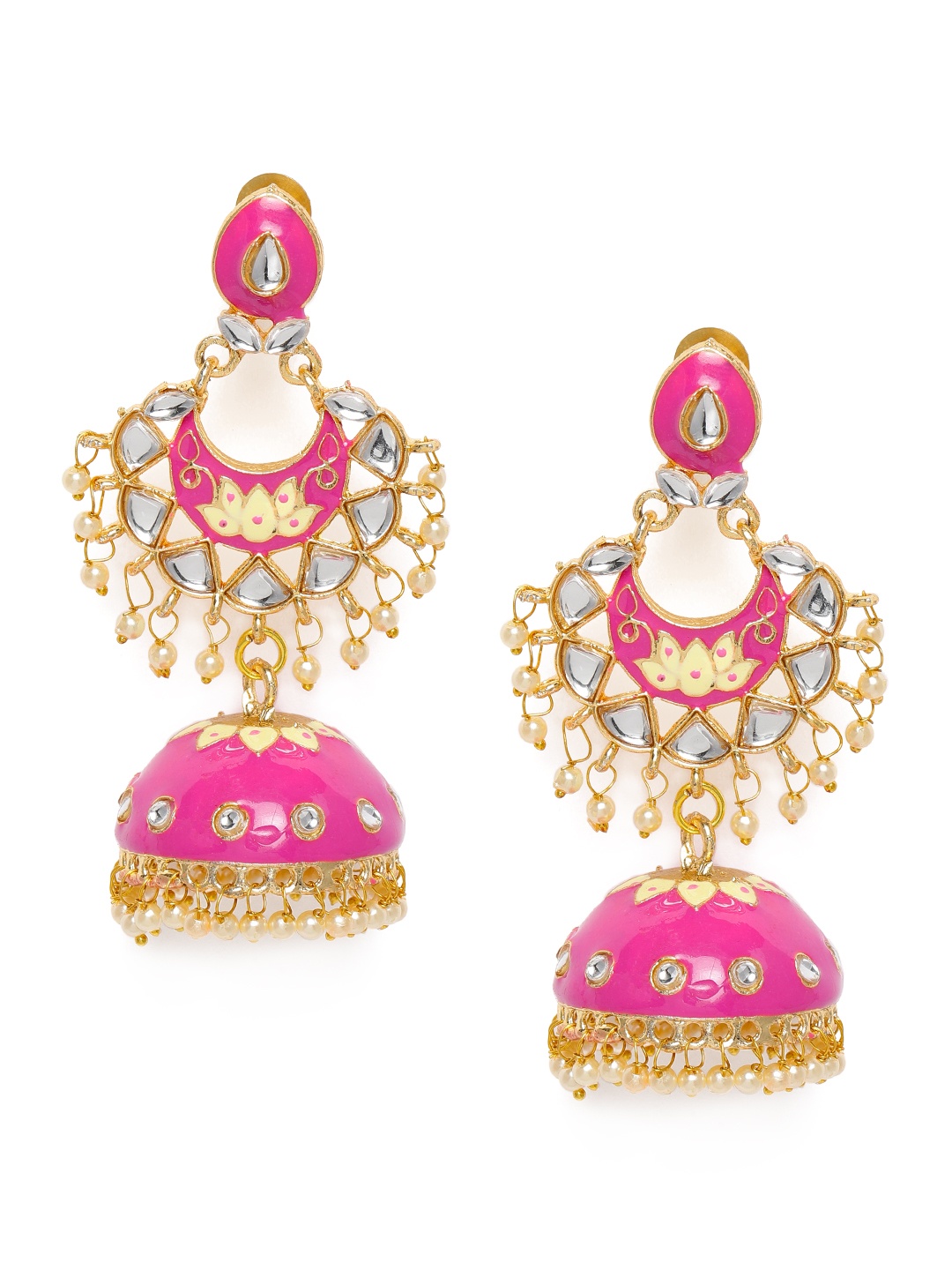 

Kord Store Pink Gold-Plated Meenakari Dome Shaped Jhumkas