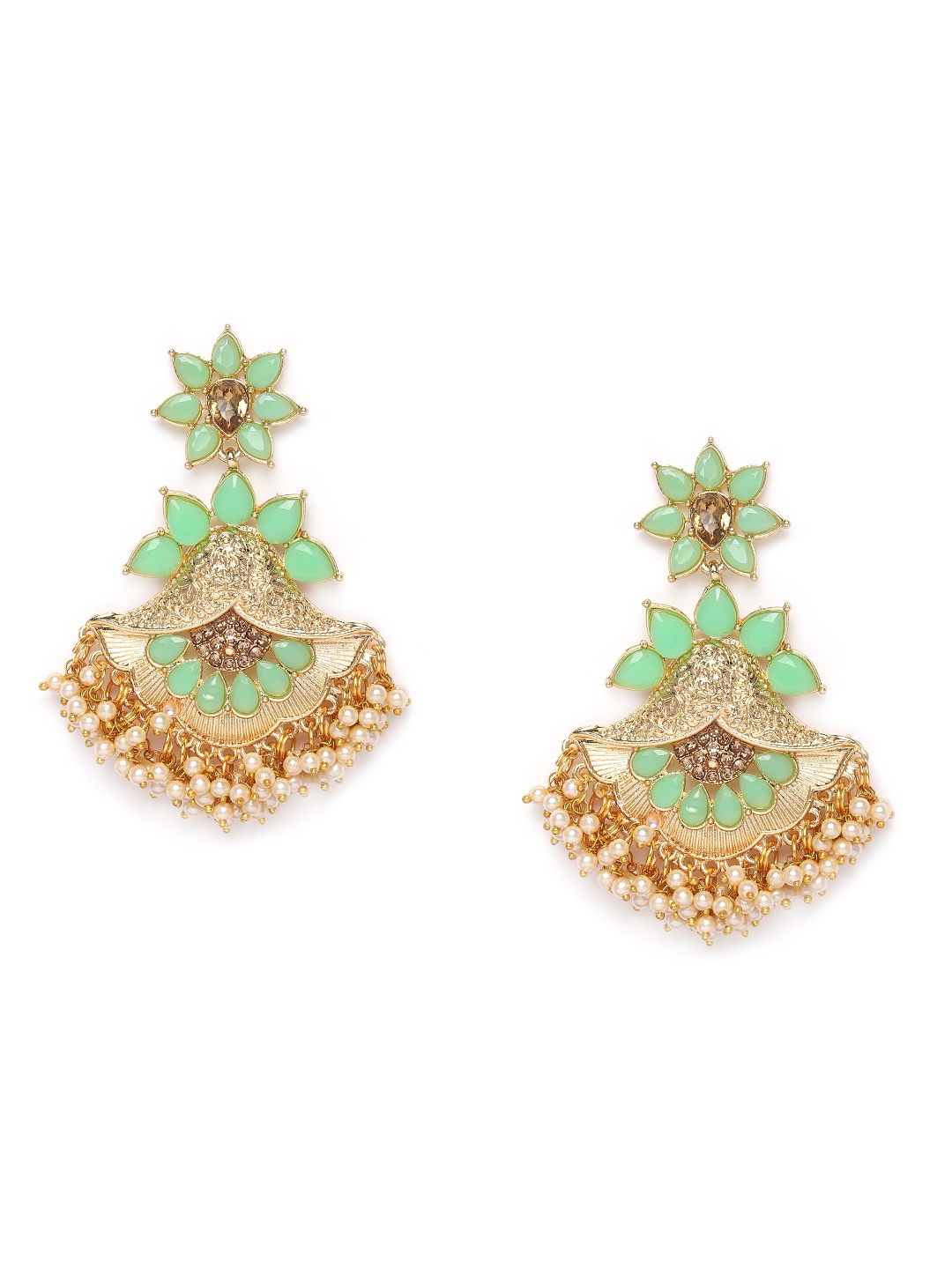 

Kord Store Green Gold Plated Kundan & Pearl Classic Drop Earrings