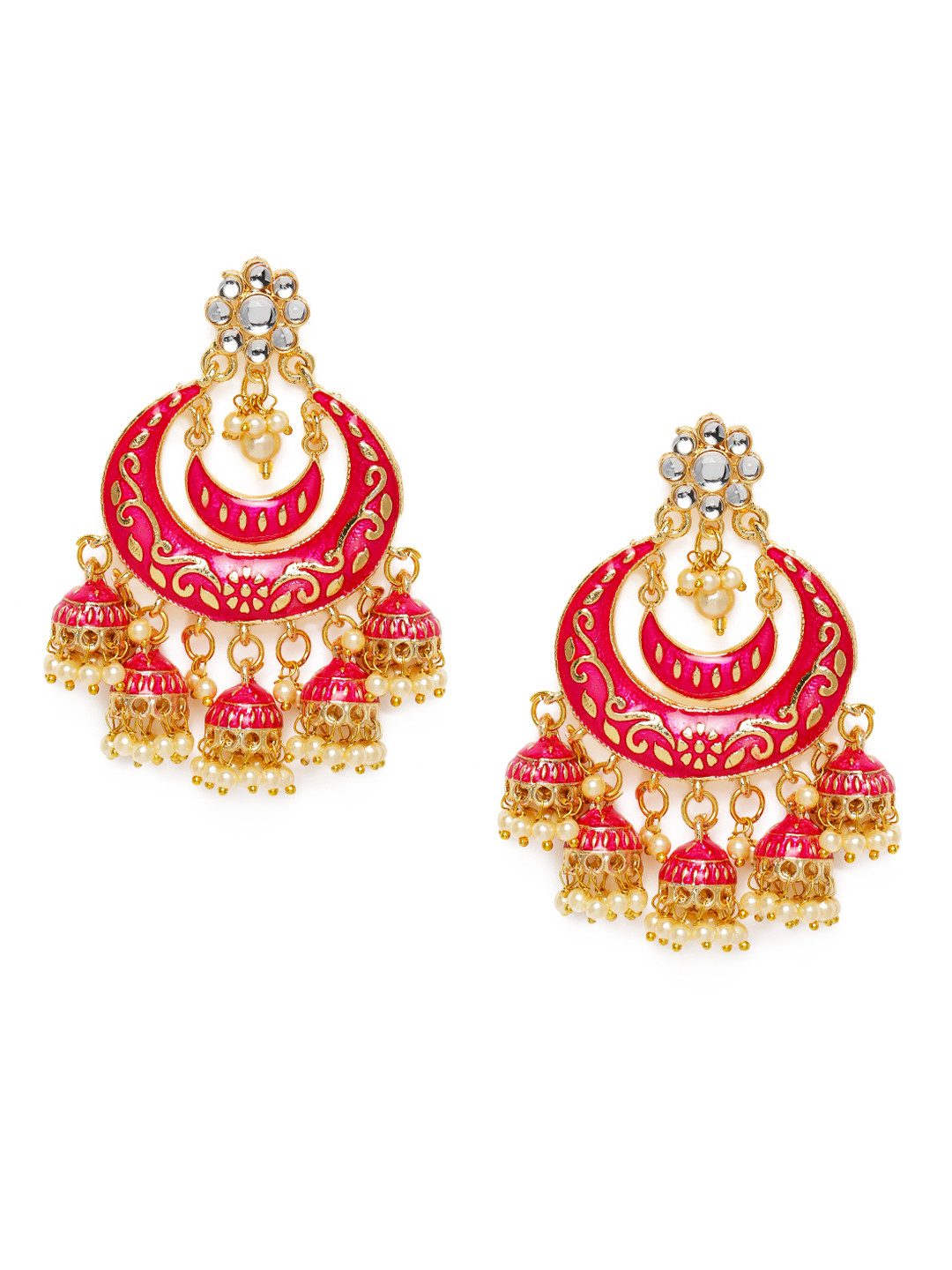 

Kord Store Red Gold Plated Meenakari Classic Jhumkas