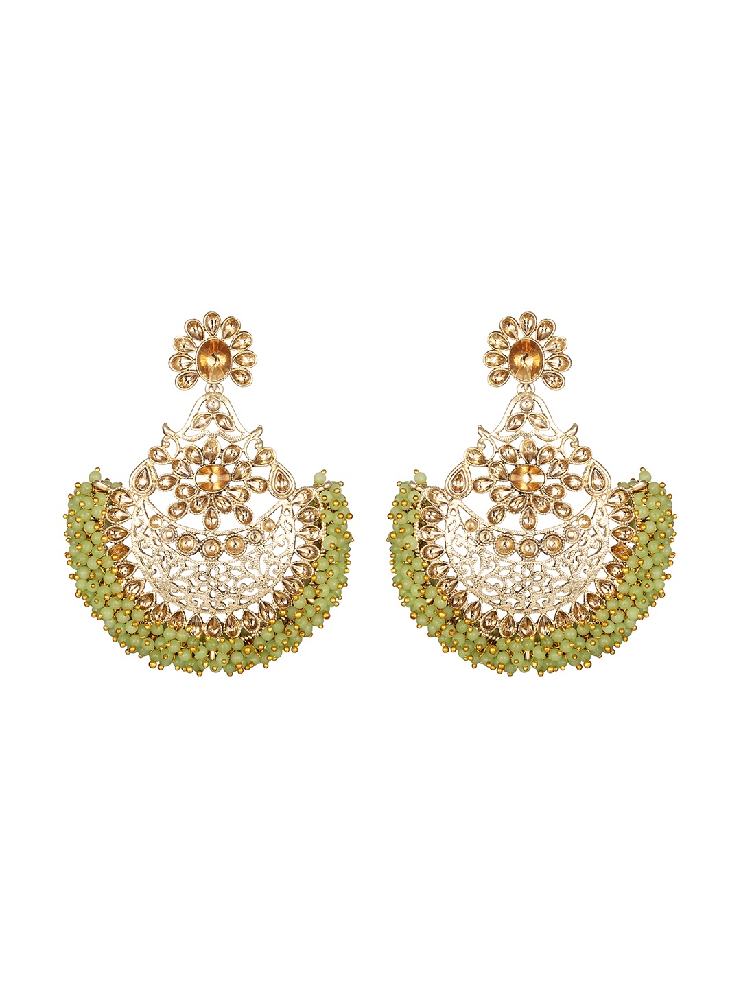 

Kord Store Green Gold-Plated LCT Stone Studded Chandbalis