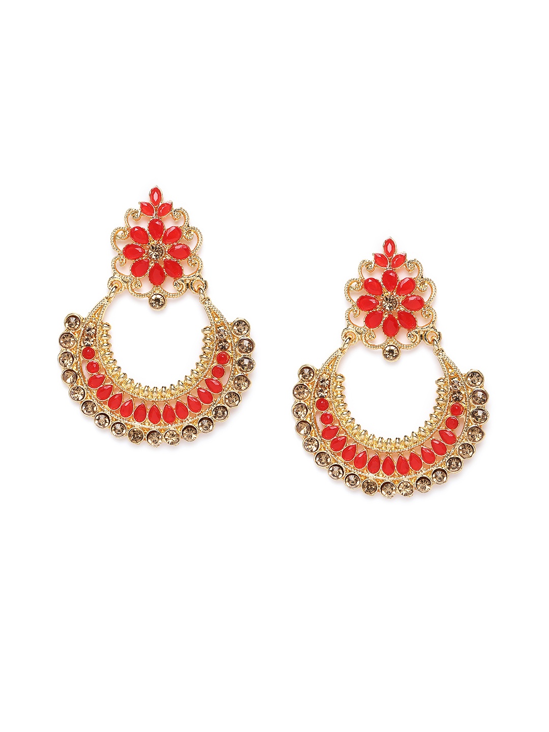 

Kord Store Gold-Plated & Red LCT Stone Studded Crescent Shaped Chandbalis