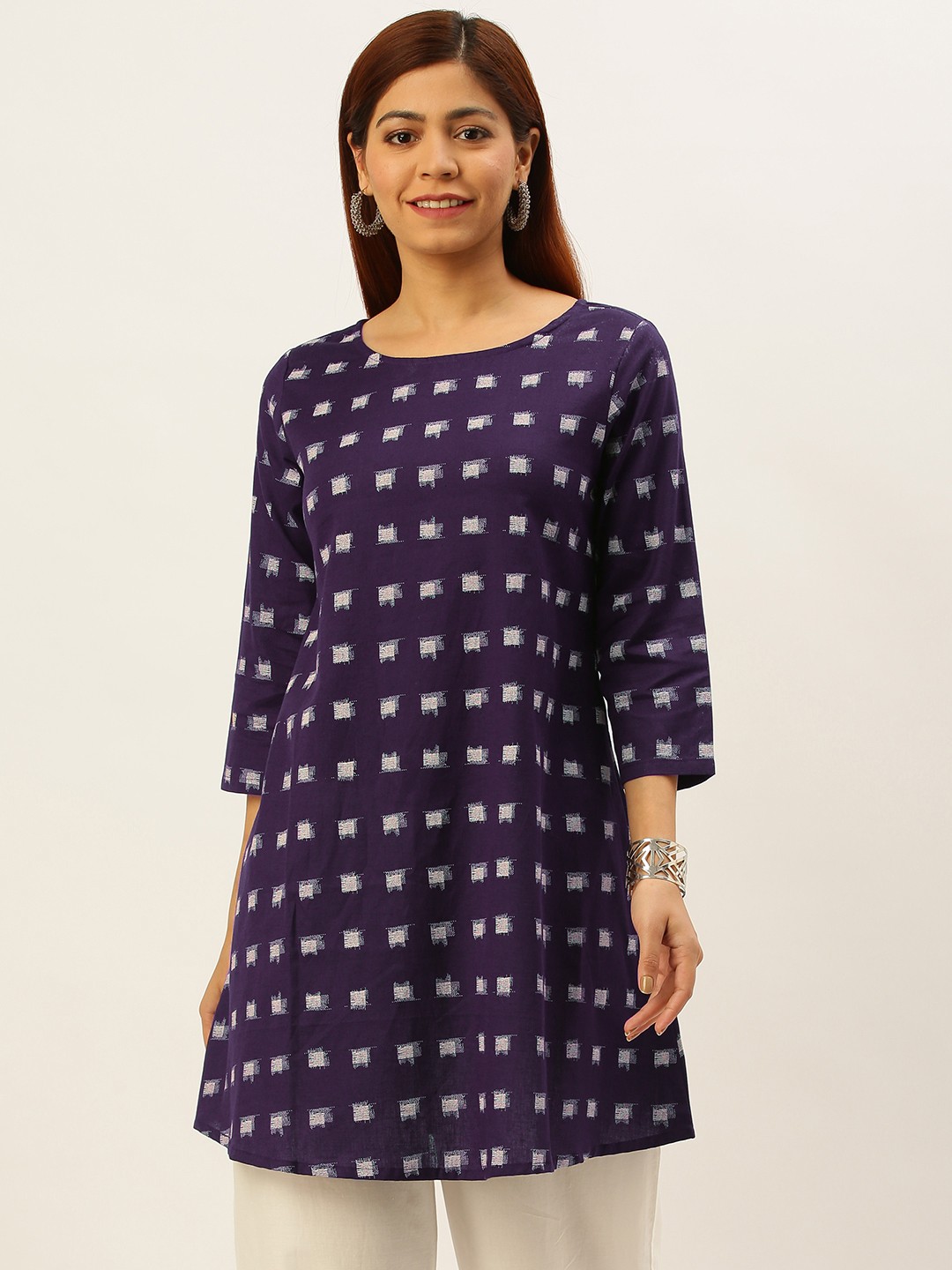 

FLAVIDO Women's Purple and Grey Printed Kurti