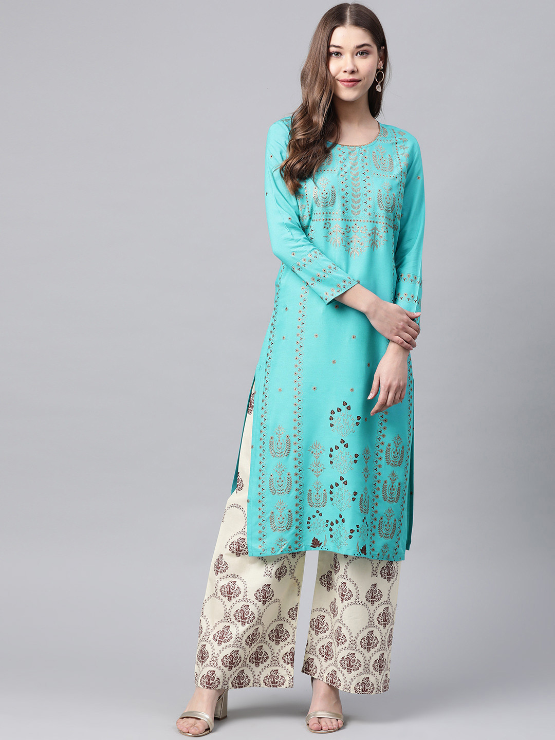 

Meeranshi Women Blue & Beige Printed Kurta with Palazzos