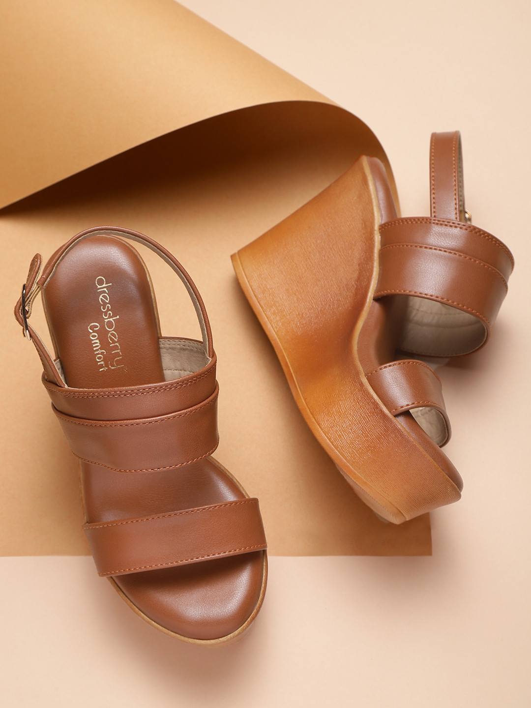 

DressBerry Women Brown Solid Wedges