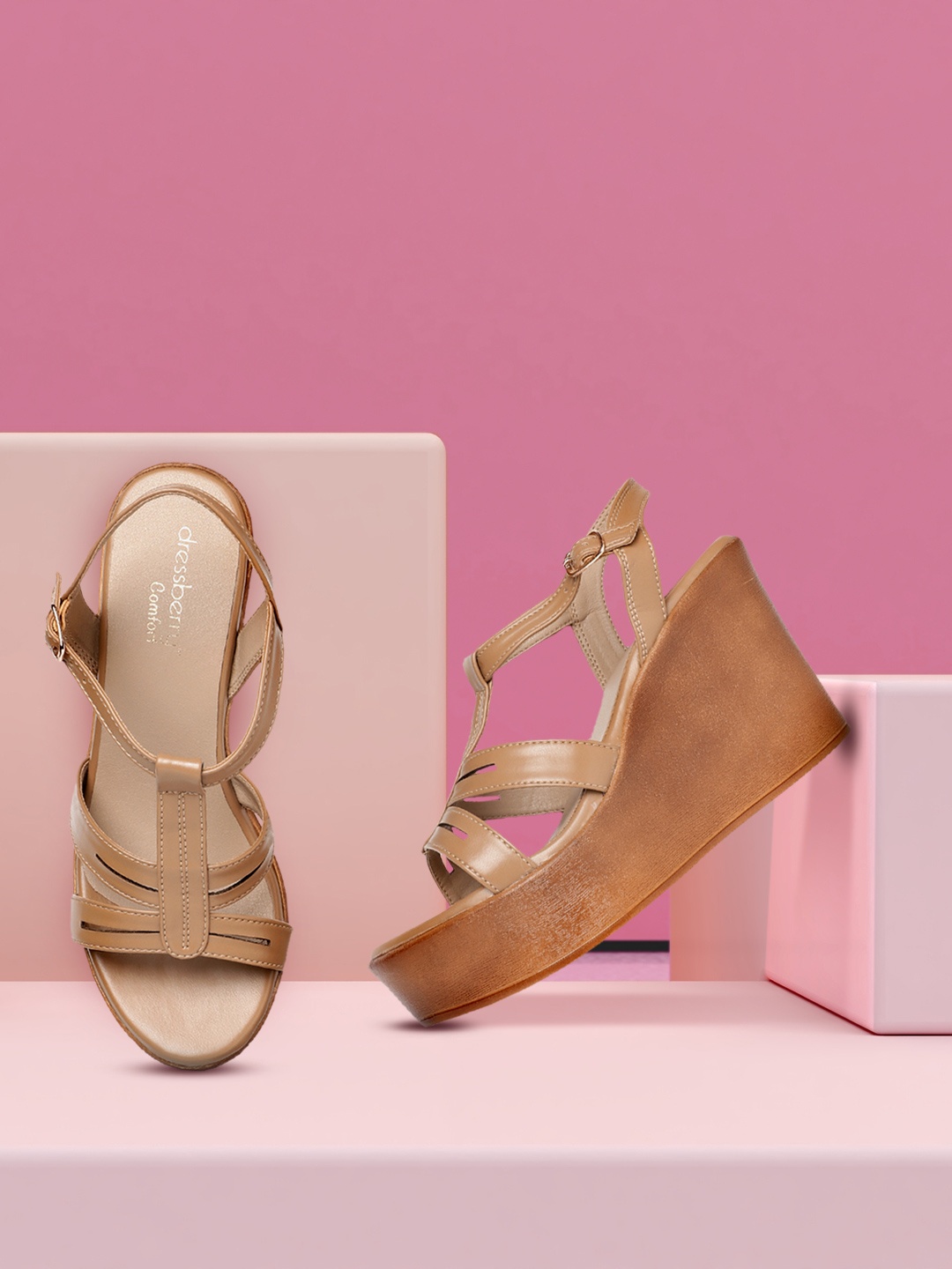 

DressBerry Women Beige Solid Wedges