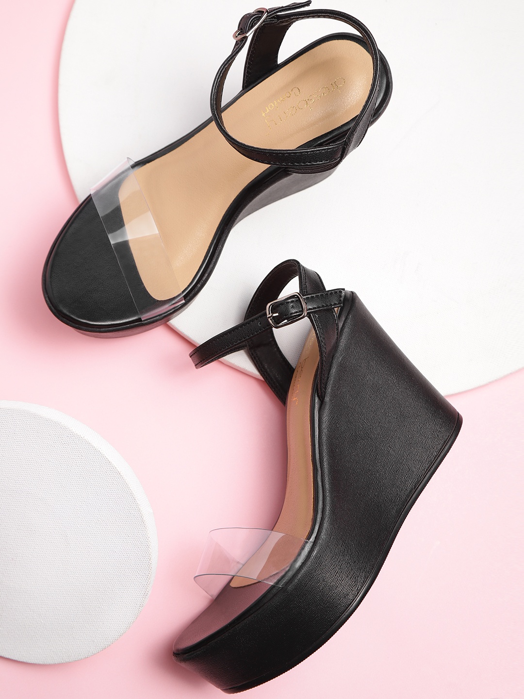 

DressBerry Women Transparent & Black Colourblocked Comfort Wedges