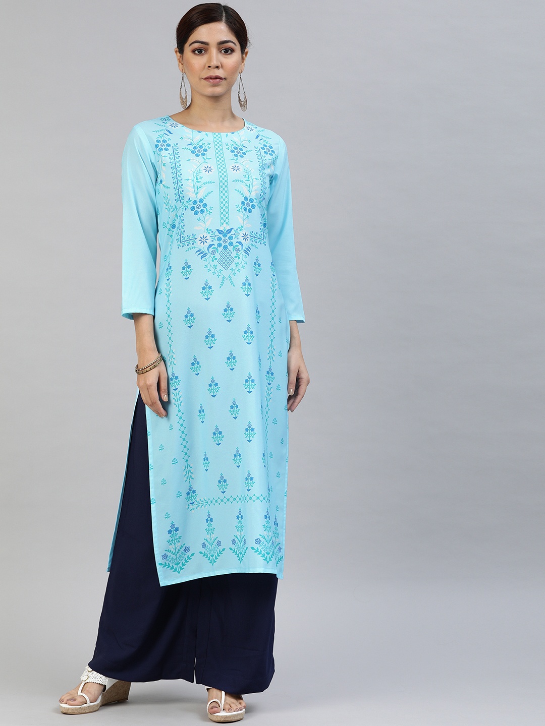 

AHIKA Women Turquoise Blue & Green Printed Straight Kurta