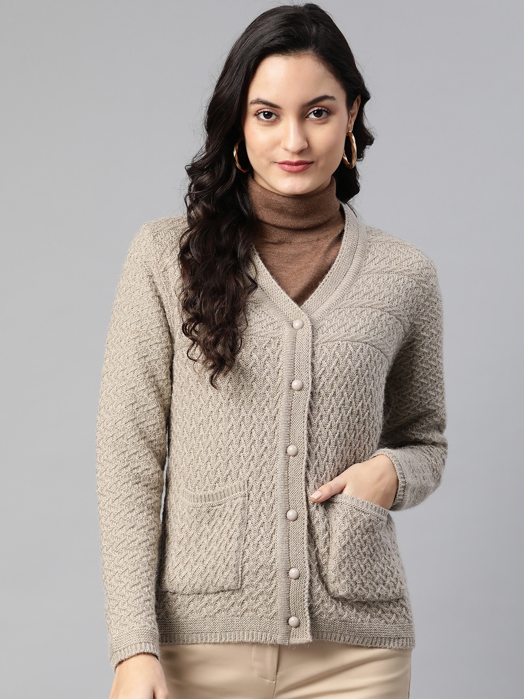 

Cayman Women Beige Self Design Cardigan