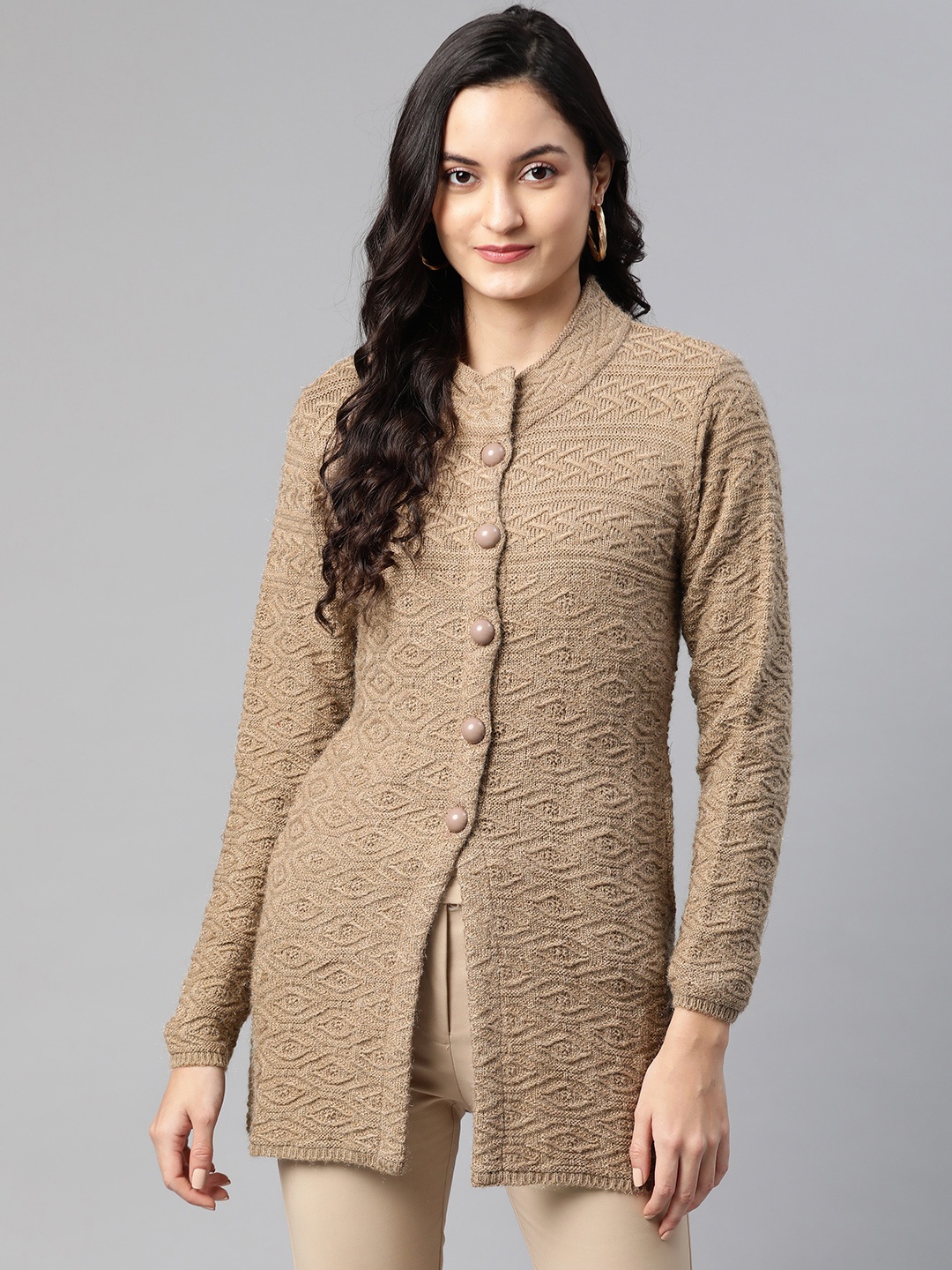 

Cayman Women Beige Self Design Cardigan