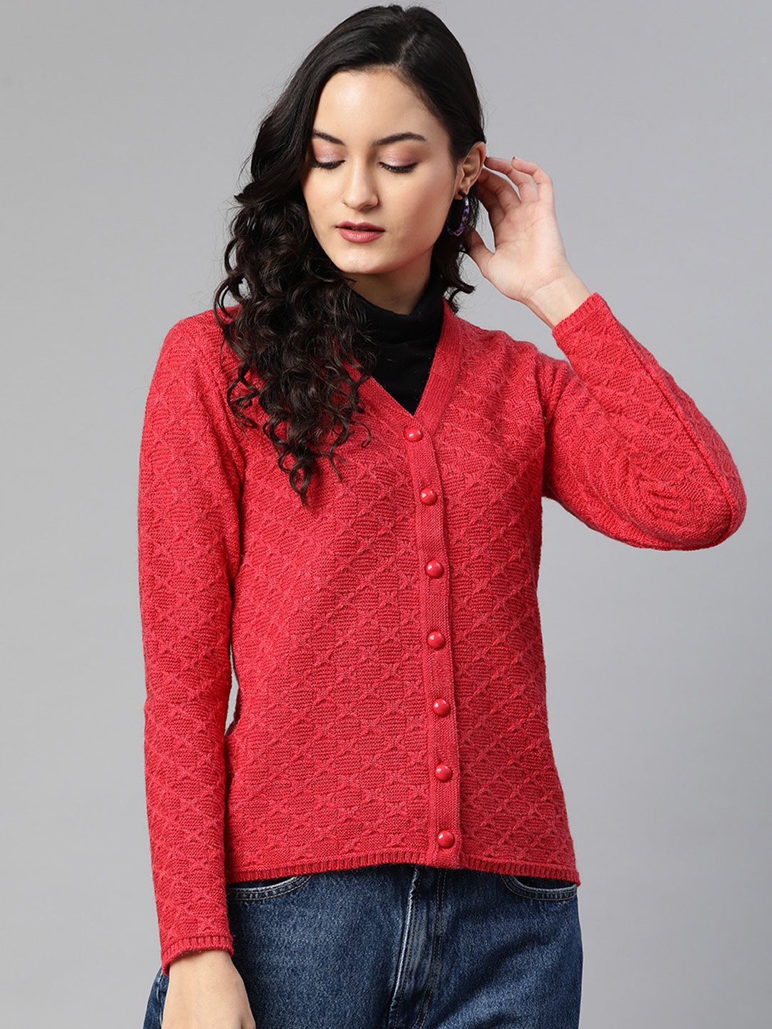 

Cayman Women Pink Woollen Self-Design Cardigan